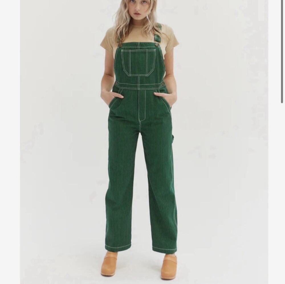 Lykke Wullf Rare Green Hickory Stripe Sierra Overalls Small